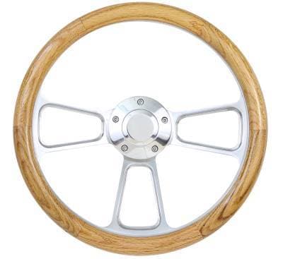 14" Polished Billet w/Wood Half Wrap Steering Wheel