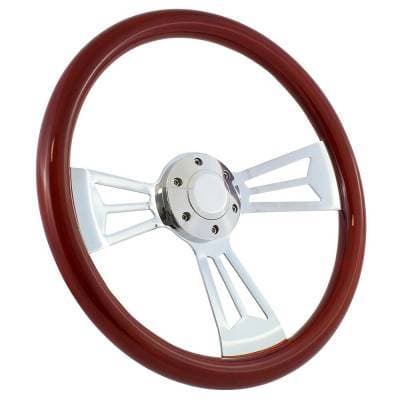 15" Mahogany & Chrome Steering Wheel - Split Spoke III - Full Install Kit