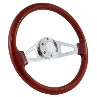 15" Mahogany & Chrome Steering Wheel - Aviator Style - Full Install Kit