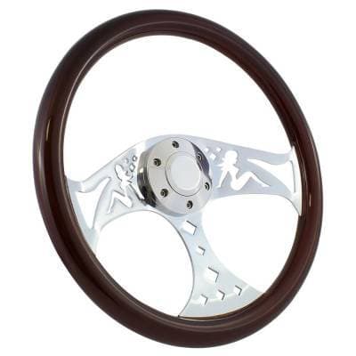 15" Mahogany & Chrome Steering Wheel - Betty Style - Full Install Kit