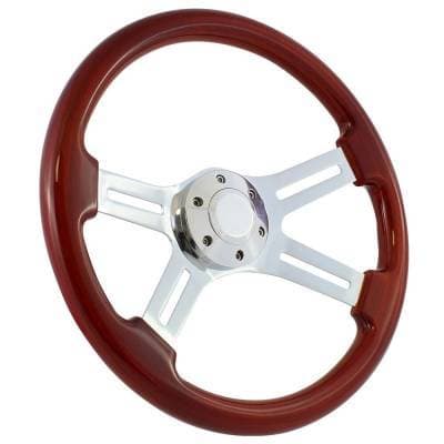 15" Mahogany & Chrome Steering Wheel - Four Spoke - Full Install Kit