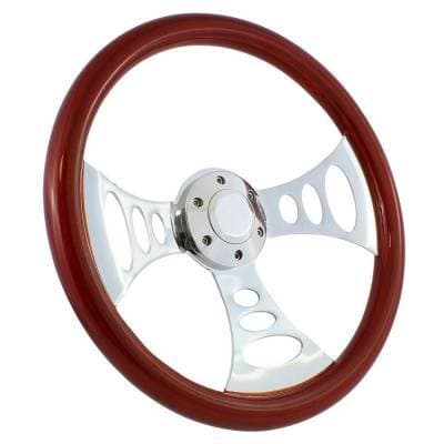 15" Mahogany & Chrome Steering Wheel - Chopper Style - Full Install Kit