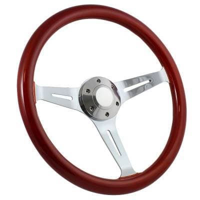 15" Mahogany & Chrome Steering Wheel - Split Spoke - Full Install Kit