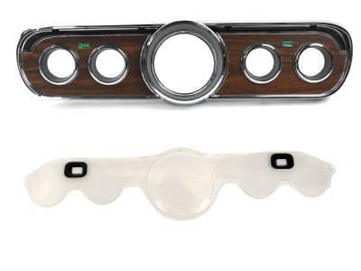 1964-66 Mustang Deluxe Metal-Backed Woodgrain Instrument Bezel + New Lens