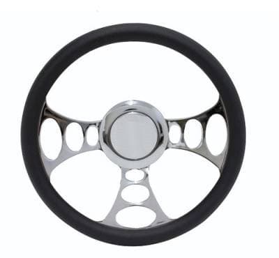 14" Boss Style Billet Aluminum Hot Rod Steering Wheel - Black Leather Half Wrap