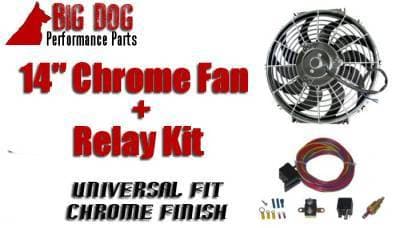 Fourteen-Inch Chrome Finish Radiator Cooling Fan & Electric Relay