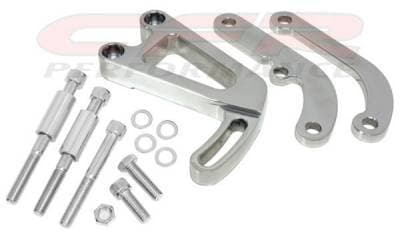 Power Steering Bracket Set for Chevy Small Block w/Long Water Pump Polished Billet Aluminum