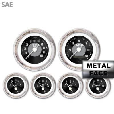 Assembled 6 Gauge Set - American Classic ~ Black Face, White Classic Needles, Chrome Bezels