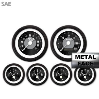 Assembled 6 Gauge Set - American Classic ~ Black Face, White Classic Needles, Black Bezels
