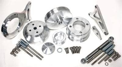 Complete Serpentine Pulley & Bracket Set for Ford 5.0 Mustang 1979 to 1993 Satin Billet Aluminum