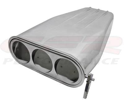 Chevy/Ford/Mopar Bug-Catcher Style Billet Finned Hood Scoop, 4 BBL