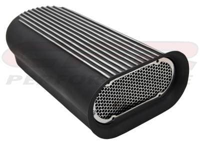 Hilborn Style Four Barrel Finned Single Hood Scoop, Powder Coated Black, Elongated