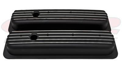 1987-97 Chevy 5.0L & 5.7L Short Black Aluminum Finned Center-Bolt Valve Covers