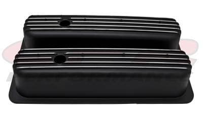 1987-97 Chevy 5.0L & 5.7L Tall Black Aluminum Finned Center-Bolt Valve Covers