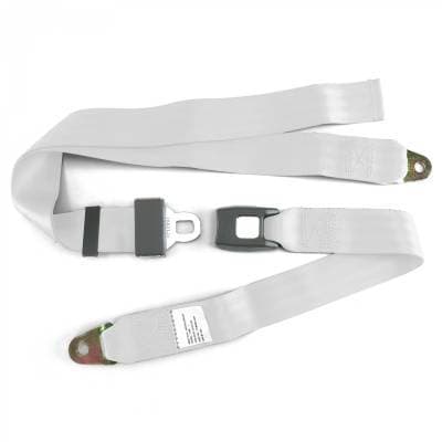 2 Point White Lap Seat Belt, Standard Buckle, Pair