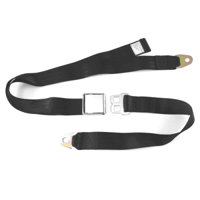 2 Point Black Lap Seat Belt, Airplane Buckle, Pair