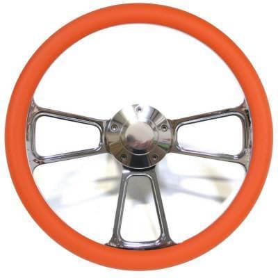 14" Polished Billet Muscle Style Steering Wheel w/Your Choice of Half-Wrap