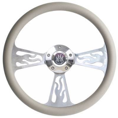 14" Polished Billet Flamed Steering Wheel w/Your Choice of Horn and Half-Wrap