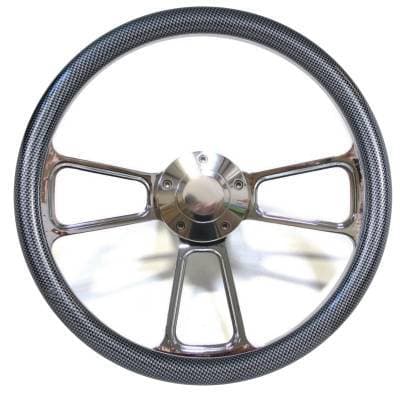 14" Polished Billet Muscle Style Steering Wheel Kit w/Your Choice of Half-Wrap