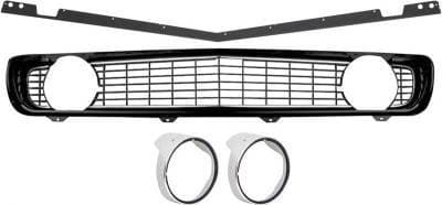 R5028F - 1969 Camaro Restorer's Choice Standard Black Grill Kit with Headlamp Bezels with Chrome Ring