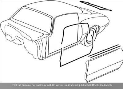 *R5116 - 1968-69 Camaro / Firebird Coupe with Deluxe Interior Weatherstrip Kit with OEM Style Windowfelts