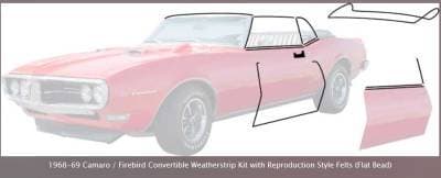 *R5103 - 1968 - 69 Camaro / Firebird Convertible Weatherstrip Kit with Reproduction Windowfelts (flat chrome bead)