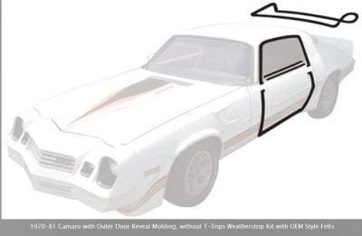 *R5107 - 1970-81 Camaro with Outer Door Reveal Molding, without T-Tops Weatherstrip Kit with OEM Style Felts