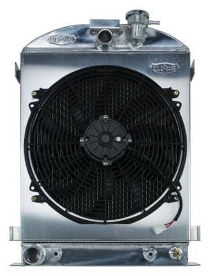 1932 Highboy Ford Engine 25.5 Inch Aluminum Performance Radiator And 16 Inch Fan Kit Cold Case Radiators