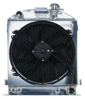 1932 Lowboy Chevy Engine Aluminum Performance Radiator And 16 Inch Fan Kit Cold Case Radiators