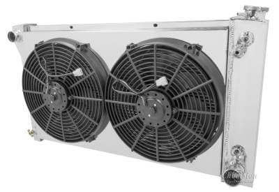 Champion Four Row All Aluminum Radiator Combo w/Shroud for 1967-1972 Chevy Blazer and Suburban, GMC Jimmy mc369