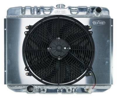 67-70 Mustang BB 24 Inch Aluminum Performance Radiator And 16 Fan Kit AT Cold Case Radiators