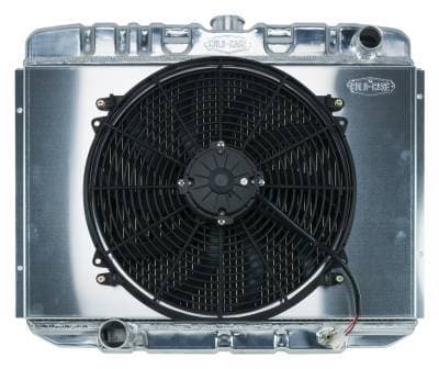 67-70 Mustang BB 24 Inch Aluminum Performance Radiator And 16 Fan Kit MT Cold Case Radiators
