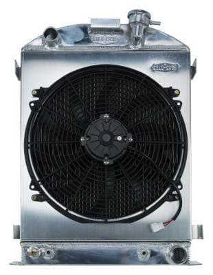 1932 Highboy Chevy Engine 25.5 Inch Aluminum Performance Radiator and 16 Inch Fan Kit Cold Case Radiators