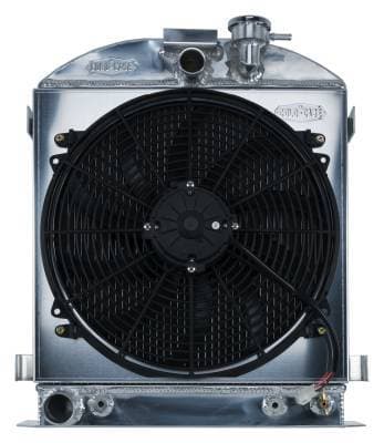1932 Lowboy Ford Engine Aluminum Performance Radiator And 16 Inch Fan Kit Cold Case Radiators