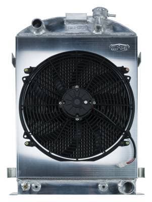 1932 Highboy Chevy Engine 27 Inch Aluminum Performance Radiator And 16 Inch Fan Kit Cold Case Radiators