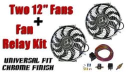 Two Twelve-Inch Chrome Finish Radiator Cooling Fans & Electric Relay